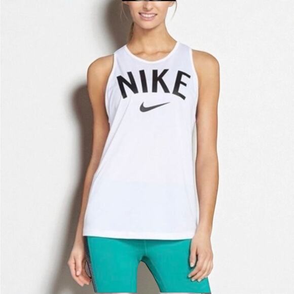 Nike White Sleeveless Top with Black Logo Size: S - Picture 1 of 8